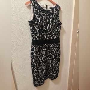 Lauren Ralph Lauren Dress Black Lace Overlay Sleeveless Off White Lining Size 6